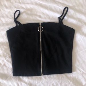 💣 Revamped Black Spaghetti Strap Crop top Zipper